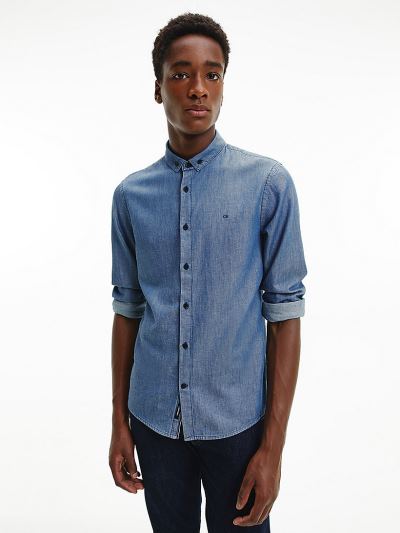 Calvin Klein Ruhák HU083237 | Calvin Klein Slim Chambray Button-Down Férfi Ing Kék / Sötétkék